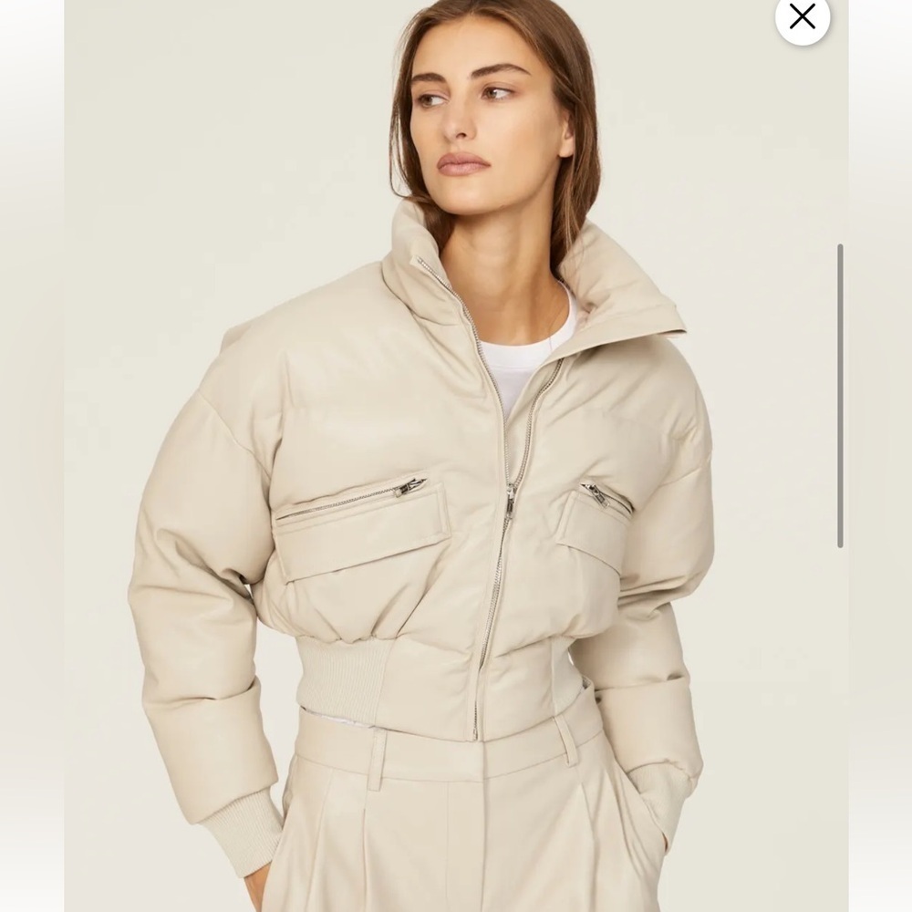 Saunders Collective Faux Leather Cream Puffer Jacket size medium